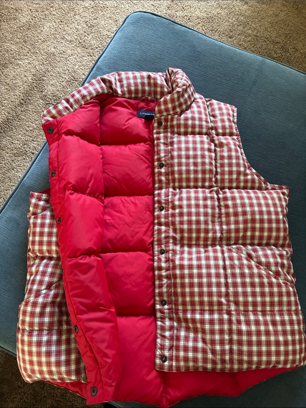 Lands' End Women’s Red down plaid vest L - Picture 5 of 9